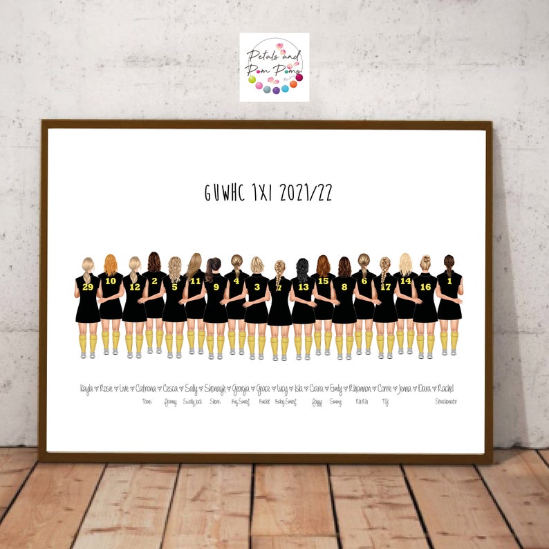 Team print, sports team picture, bespoke, clip art, coach gift, netball team, football team, hockey, volleyball, cheerleading, basketball image 6