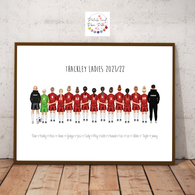 Team print, sports team picture, bespoke, clip art, coach gift, netball team, football team, hockey, volleyball, cheerleading, basketball image 7