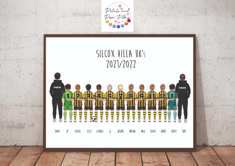 Team print, sports team picture, bespoke, clip art, coach gift, netball team, football team, hockey, volleyball, cheerleading, basketball image 3