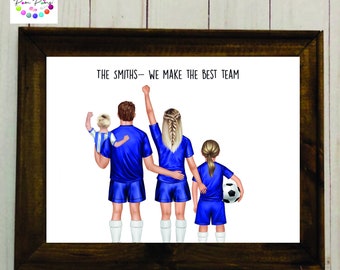 Football Family Print, birthday gift, Fathers Day gift print, dad and kids