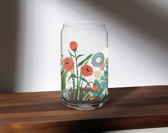 Glas met bloemenblik: geverfd bloemdessin, 16 oz