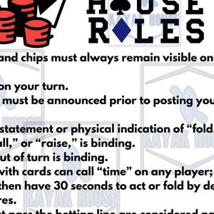 Poker House Rules Digital PDF Download | Buy-ins, blinds, poker instructions, rebuys, big blind, poker tournament, decorative Texas Hold 'Em