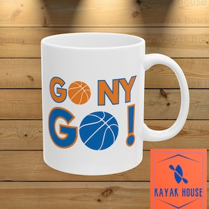 Go NY Go NY Knicks Fan Ceramic Mug | Prezent dla fanów New York Knick, kubek do kawy drużyny, prezent dla miłośników koszykówki, naczynia do picia dla fanów, kubek Go NY Go Knick