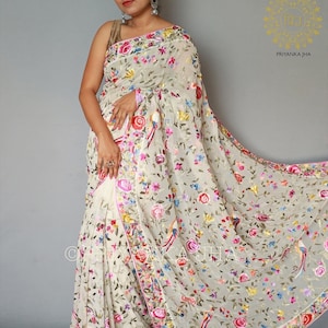 Parsi Gara Saree, hand embroidered saree,
