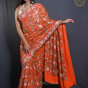 Gara embroidered saree,Georgette Parsi Gara Saree,wedding sari