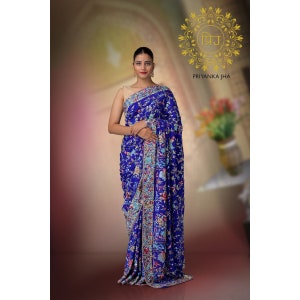 Gara embroidered saree,Georgette Parsi Gara Saree,wedding sari