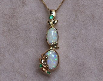 Handmade Gold Emerald and Opal Necklace