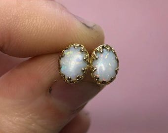 Australian White Opal Gold Earrings