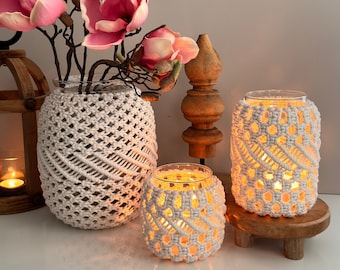 Makramee Windlicht / Vase, Dekoration, Boho Deko