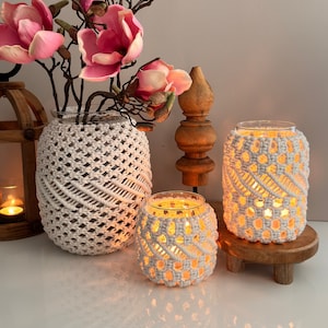 Lanterna/vaso in macramè, singolo o in set da 3
