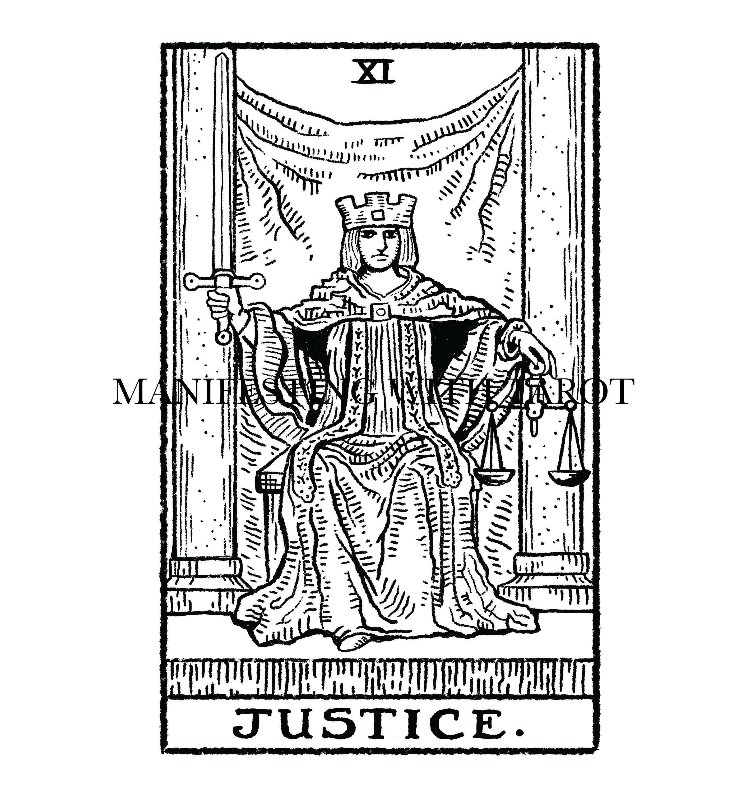 Tarot Card 11 Justice TAROT COLOURING PACK and | Etsy