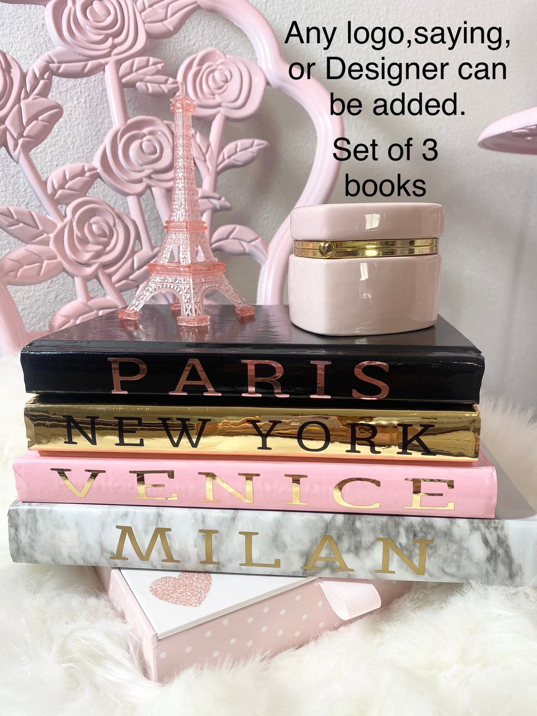  Fashion Decorative Book Stack,Set of 3 Hardcover Modern  Decorative Books,Fashion Design Book Set for Coffee Table (Fashion/Paris/Style)