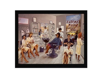 Women Hair Salon African American Art Ethnic Wood Framed Textured Picture Print