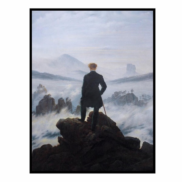 The Wanderer Above The Sea of Fog by Caspar David Friedrich Framed Print Poster Wall Art Decor Home & Office Artwork Painting Reproduction