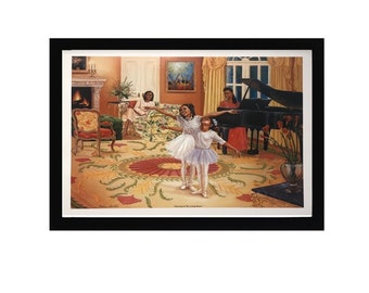 Dancing in the Living Room African American Art Wood Framed Textured Picture Print Ethnic Family Ballet