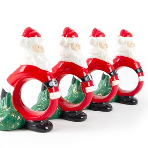 Santa Claus Christmas Napkin Rings Ceramic Hand Painted 4