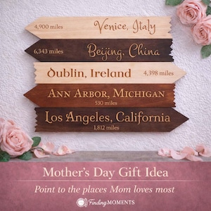 Personalized Directional Arrow Sign Distance Sign Hometown City Name Mileage Signpost Anniversary Gift Retirement Gift Frameless Wall Art