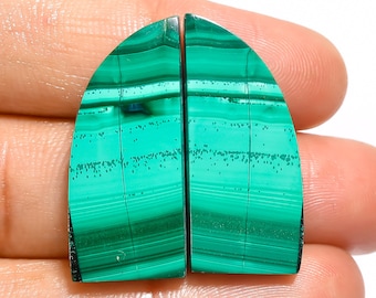 Exclusive Top Grade Quality 100% Natural Malachite Fancy Shape Cabochon Loose Gemstone Pair For Making Earrings 39.5 Ct. 28X12X4 mm AA-12875