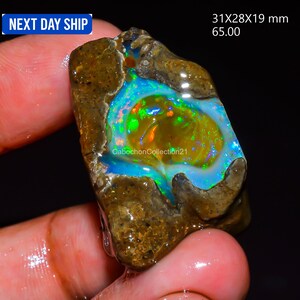Opal Rohedelstein, natürlicher Crystal Opal Welo Feueropal, auffälliges Feuer, Specimens Ethiopian Opal Roh, Öl Opal Rough 65 Cts 31X28X19 mm