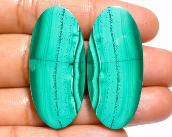 Outstanding Top Grade Quality 100% Natural Malachite Oval Shape Cabochon Loose Gemstone Pair For Making Earrings 78.5 Ct. 38X18X4mm AA-12884