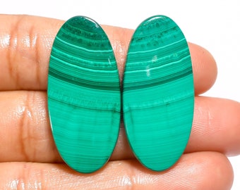 Excellent Top Grade Quality 100% Natural Malachite Oval Shape Cabochon Loose Gemstone Pair For Making Earrings 49 Ct. 34X15X3 mm AA-12849