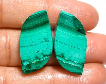 Attractive Top Grade Quality 100% Natural Malachite Fancy Shape Cabochon Loose Gemstone Pair For Making Earrings 34.5 Ct. 25X13X4mm AA-12894