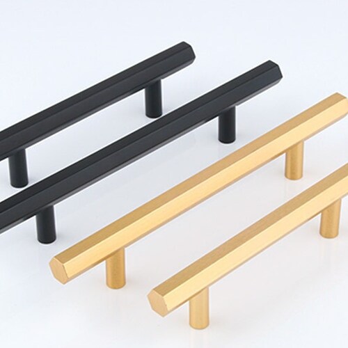 Hexagon Black Gold Drawer Pulls Dresser Knobs Brushed Gold Etsy