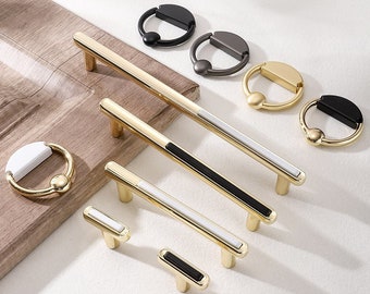 furniture hardware Gold Brass circle cabinet handles in a shiny finish door handles knob draw pull drawer handle