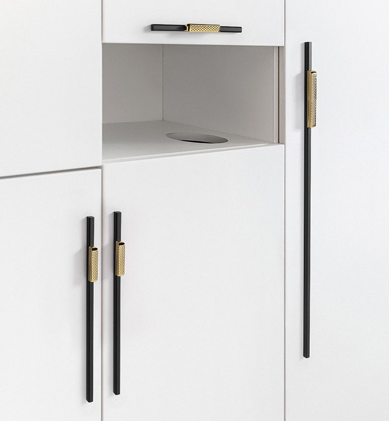 Strip Handle Gold Drawer Dresser Cupboard Pulls Black Kitchen Etsy