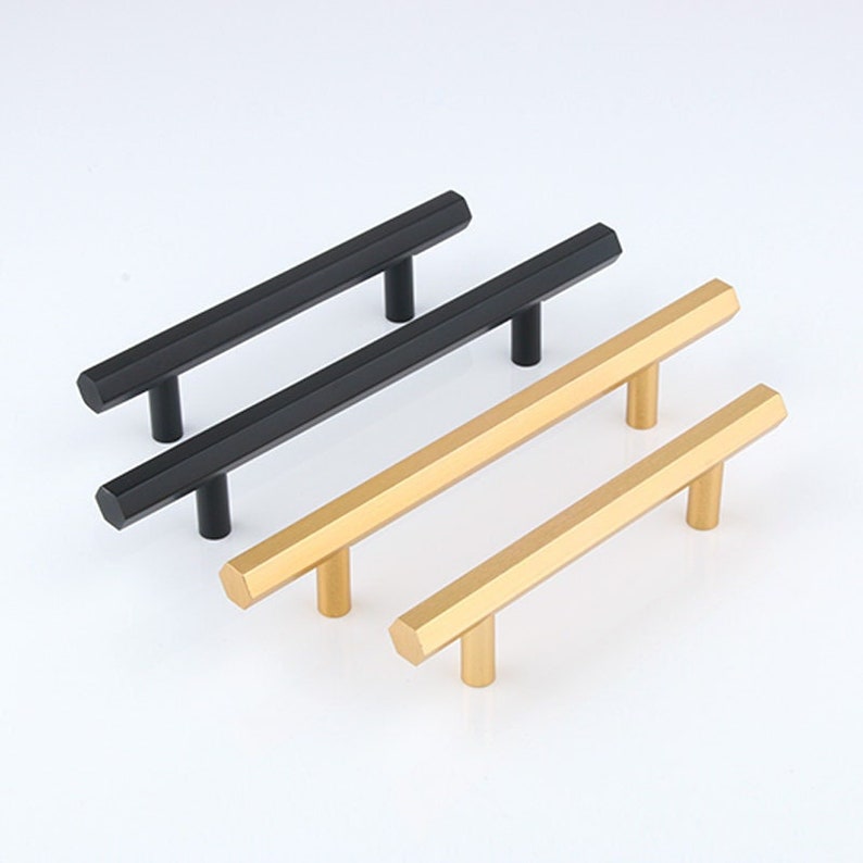 Hexagon Black Gold Drawer Pulls Dresser Knobs Brushed Gold Etsy