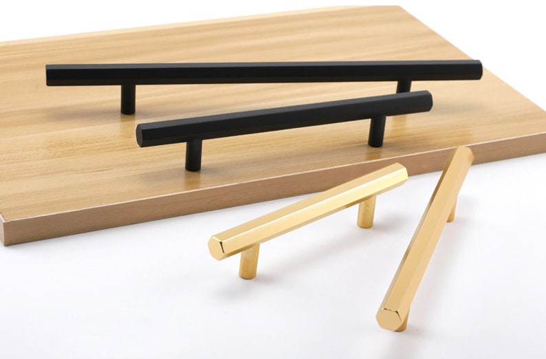 Hexagon Black Gold Drawer Pulls Knobs Dresser Knobs Brushed Etsy