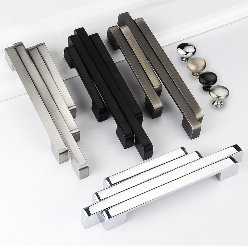 Multiple Color Square Drawer Pulls Brushed Nickel Kitchen Etsy