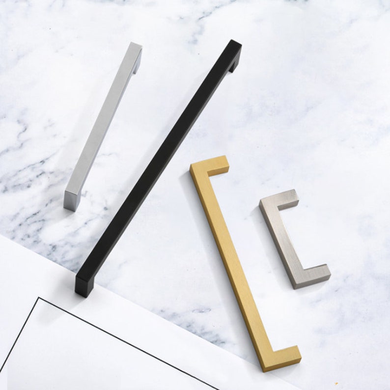 Square Handles Gold Drawer Dresser Pulls Black Kitchen Etsy