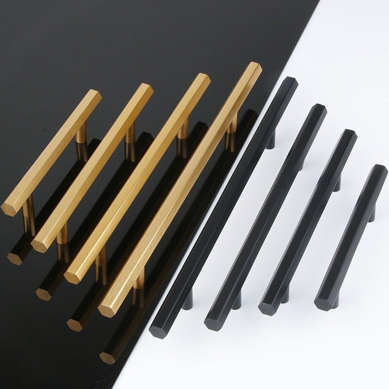 Hexagon Black Gold Drawer Pulls Knobs Dresser Knobs Brushed Etsy