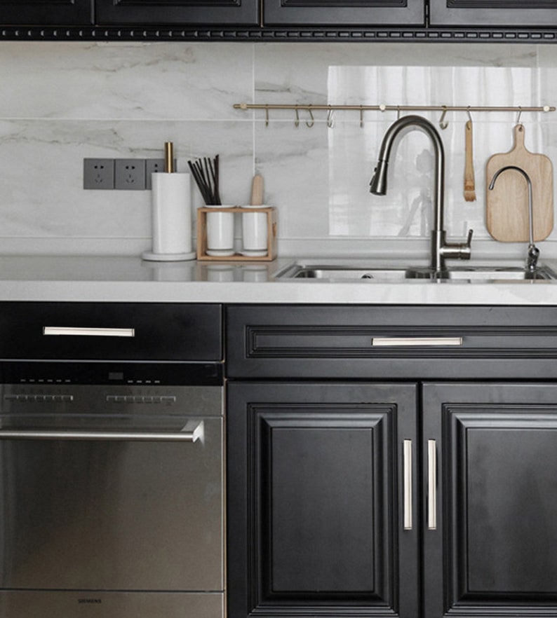 Multiple Color Square Drawer Pulls Brushed Nickel Kitchen Etsy