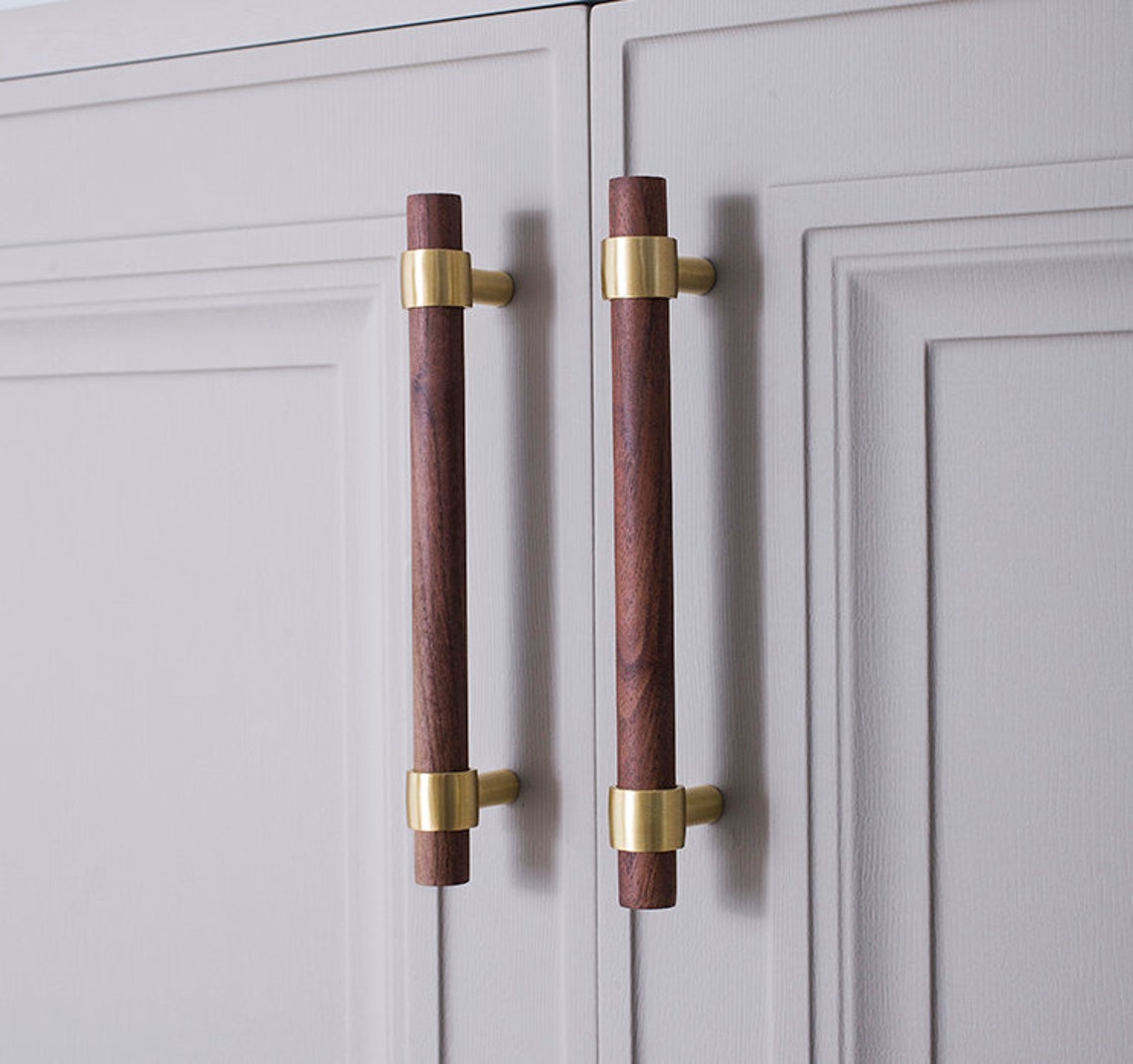 Brass Wood Handles Cupboard Handles Kitchen Black Walnut Beech - Etsy