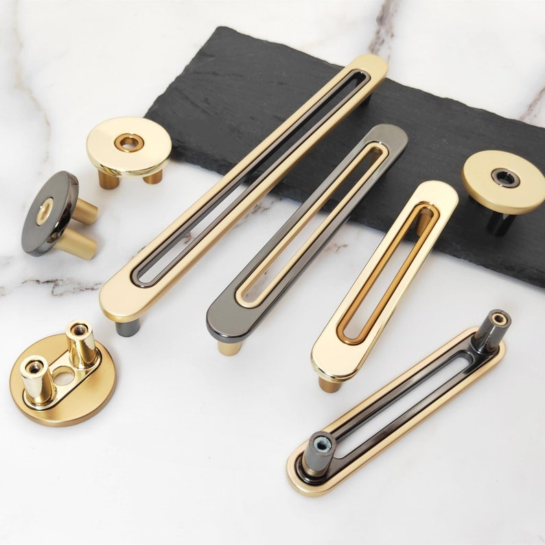 Modern Round Black Gold Pulls Modern Door Handles Etsy