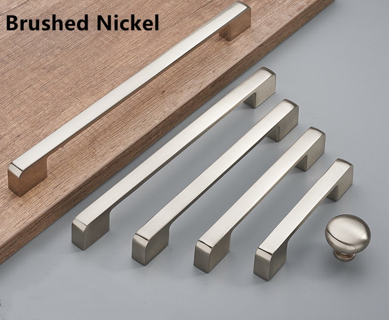 Multiple Color Square Drawer Pulls Brushed Nickel Kitchen Etsy