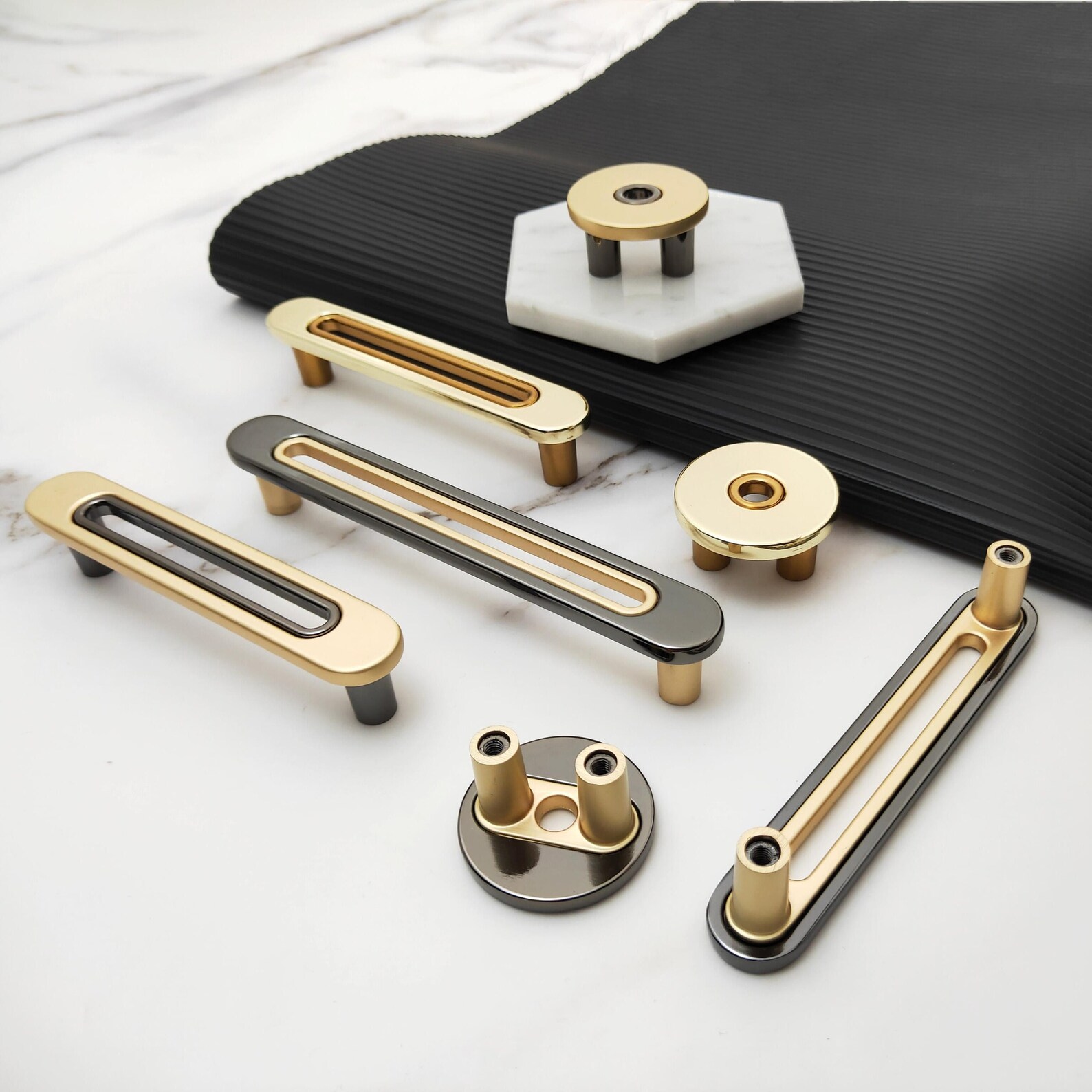 Modern Round Black Gold Pulls Modern Door Handles Etsy