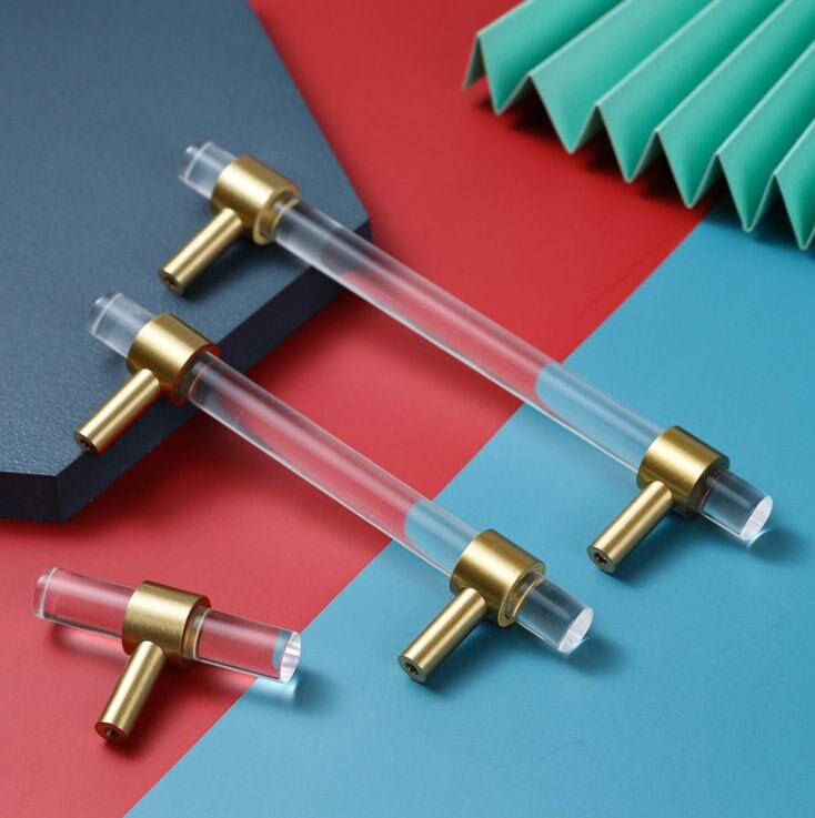 Latón acrílico armario cómoda perillas tira de gabinetes | Etsy