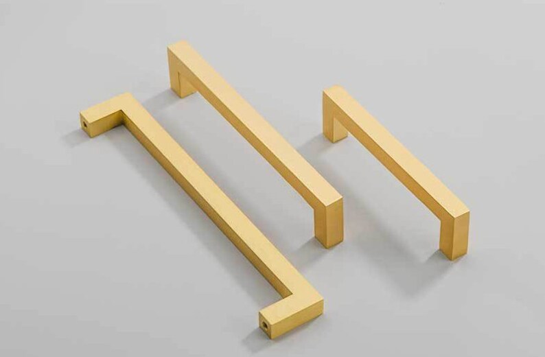 Square Handles Gold Drawer Dresser Pulls Black Kitchen Etsy