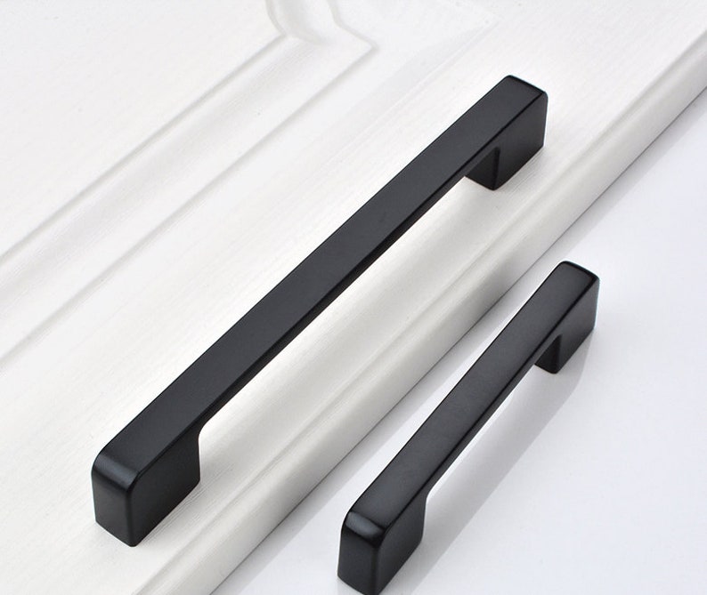 Black Square Drawer Pulls Brushed Nickel Kitchen Door Etsy