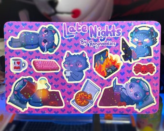 Hoja de pegatinas holográficas de Lazy Cat: pegatinas kawaii para gamers