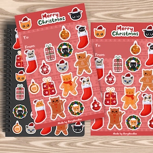 Katze Weihnachtsaufkleber (BUY 2 GET 1 FREE) - Weihnachtsaufkleber, Geschenk, Katzen, Geschenke für Katzenliebhaber, Weihnachtsplaner Aufkleber