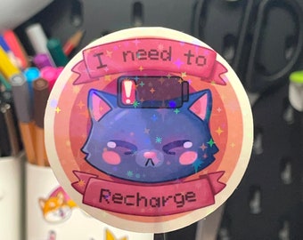 I Need to Recharge - Autism Cat - (Buy 2 Get 1 Free) Stickers, autism, Scrapbooking, ASD, ADHD