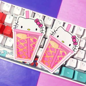 Kitty Boba Tea Matte Sticker - (BUY 2 GET 1 FREE) - Kawaii Art, Cute, Anime Stickers, Journaling