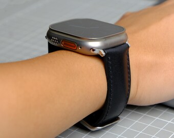 Pulseira de couro preta para Apple Watch, 38 mm, 40 mm, 42 mm, 44 mm, compatível com todas as séries, pulseira acolchoada, pulseira de couro para Apple Watch, presente para o marido.