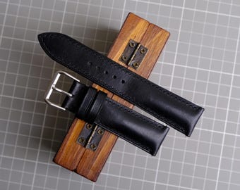 Black Leather Watch Strap - All Size,  22mm, 21mm, 20mm, 19mm, 18mm, 16mm - Handmade Leather Watch Band - Choice of Width - Gift For Dad