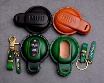 Mini Cooper Key Case - Handcrated Leather Key Fob Cover For Mini Cooper One/ Countryman/ Clubman/ 3 Door/ 5 Door - Mini Cooper Accessories