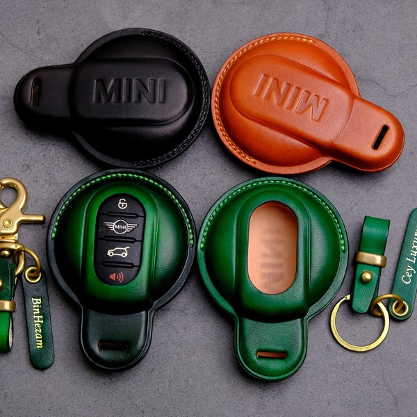 Mini Cooper Key Case - Handcrated Leather Key Fob Cover For Mini Cooper One/ Countryman/ Clubman/ 3 Door/ 5 Door - Mini Cooper Accessories